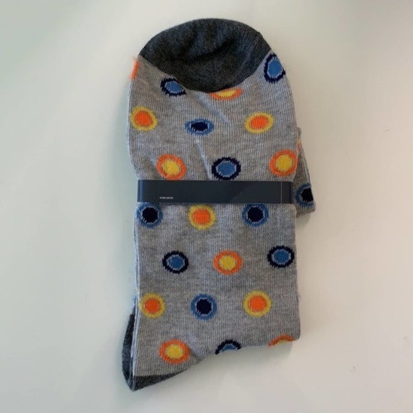 CREMIEUX NWT MEN’S BLUE GRAY ORANGE YELLOW CIRCLE DOT PATTERN DRESS CREW SOCKS - Picture 2 of 4